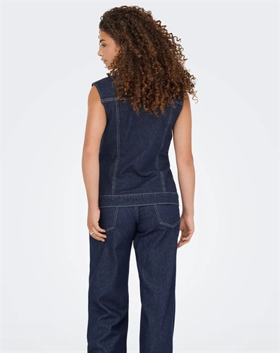 Only - OnlJoana Rinse Denim Vest - Dark Blue Denim
